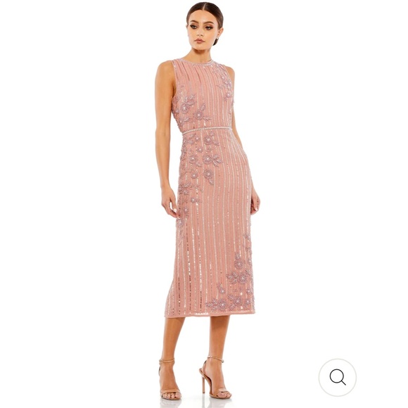 Mac Duggal STRIPED FLORAL EMBELLISHED SLEEVELESS MIDI DRESS size 10 - Picture 12 of 12